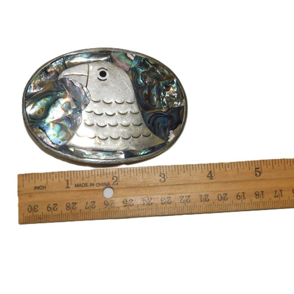 Vintage Silver & Abalone Belt Buckle With Bird - Picture 4 of 6